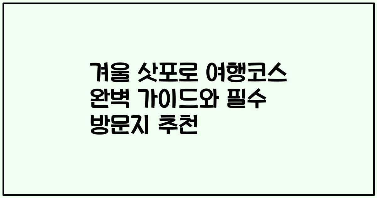 겨울 삿포로 여행코스 완벽 가이드와 필수 방문지 추천