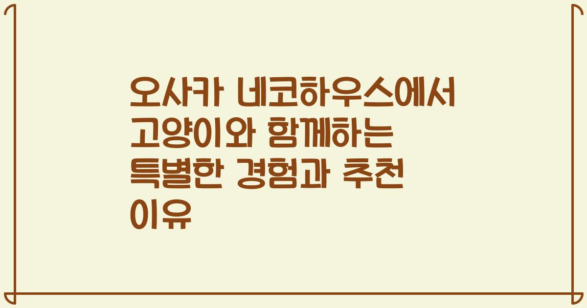 오사카 네코하우스에서 고양이와 함께하는 특별한 경험과 추천 이유