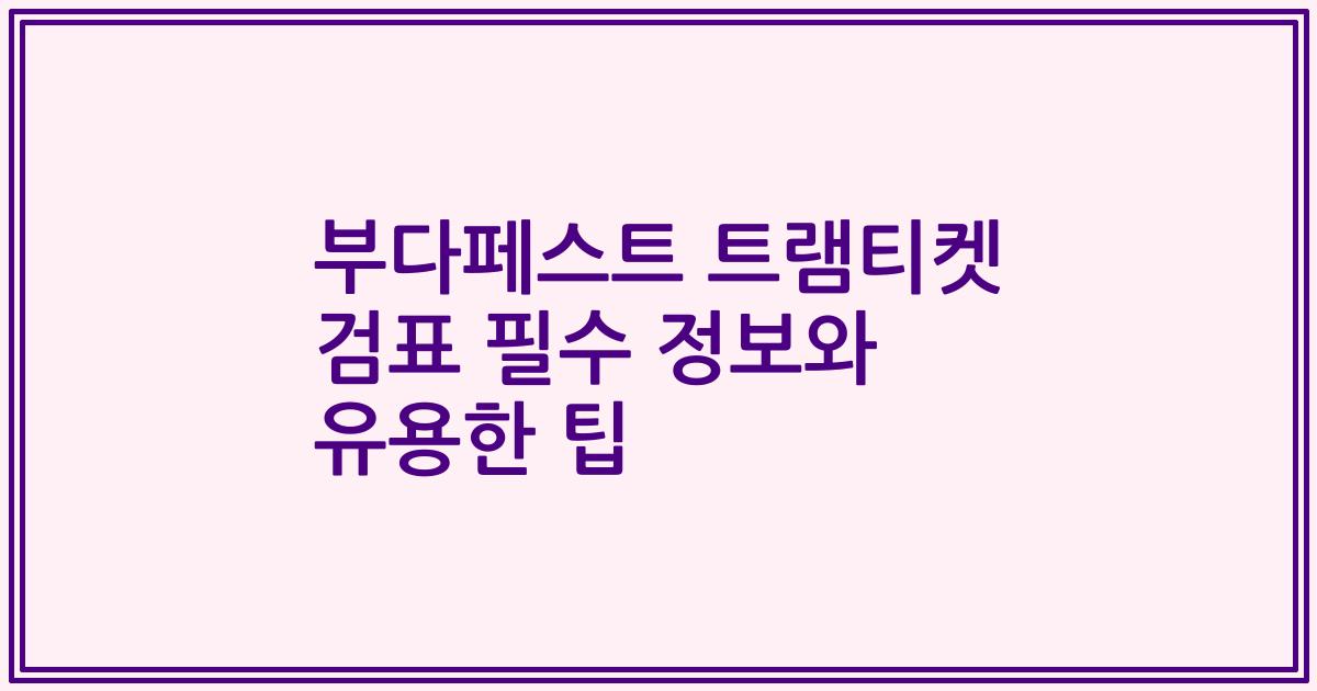 부다페스트 트램티켓 검표 필수 정보와 유용한 팁