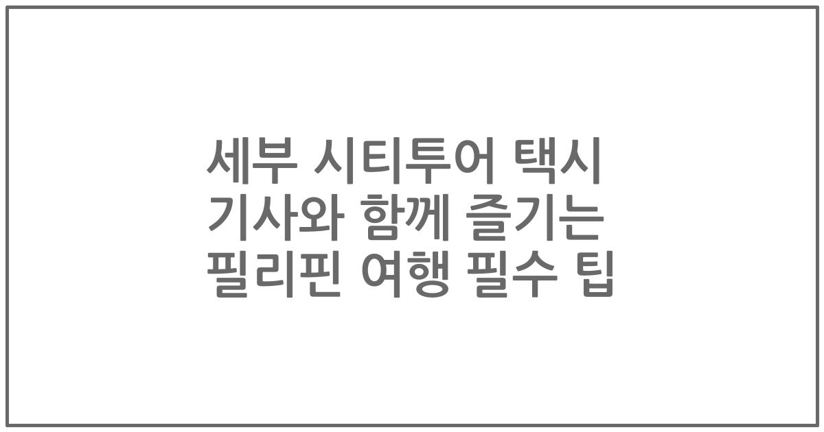 세부 시티투어 택시 기사와 함께 즐기는 필리핀 여행 필수 팁