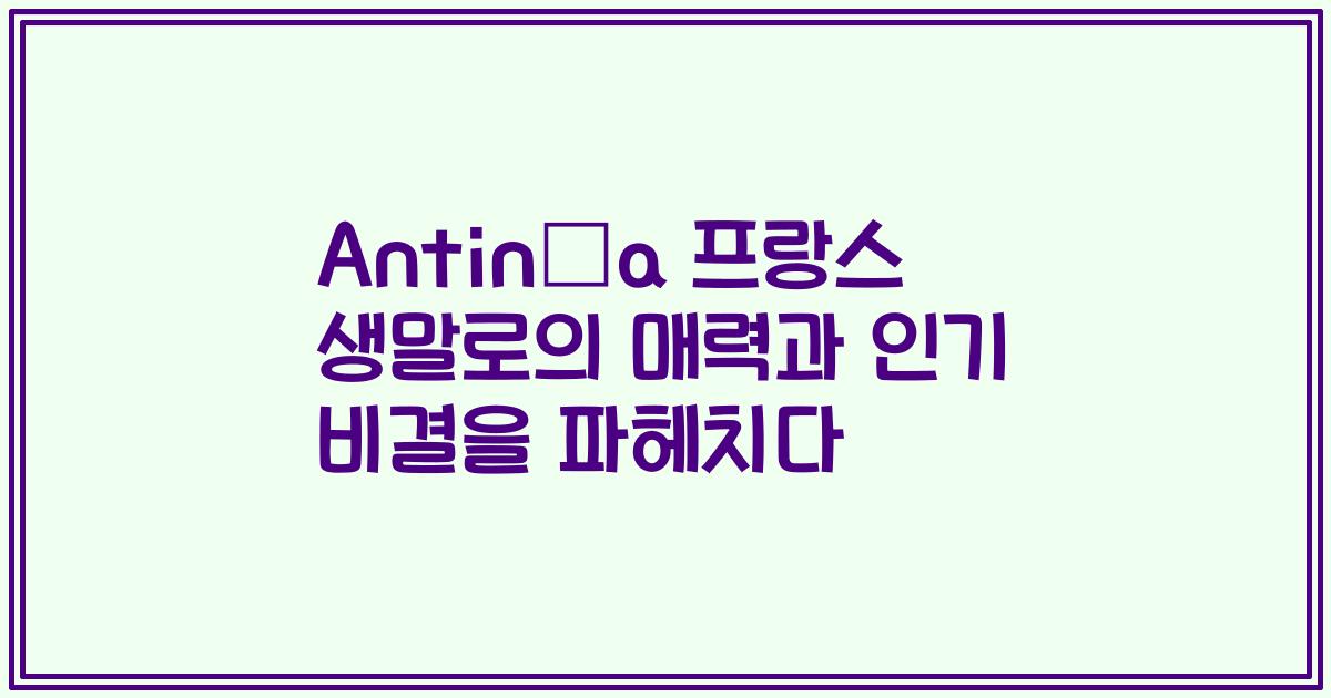 Antinéa 프랑스 생말로의 매력과 인기 비결을 파헤치다